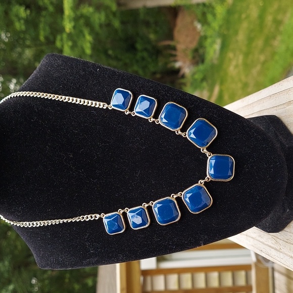 Cobalt Blue Square Stone Statement Chunky Necklace - Picture 4 of 11
